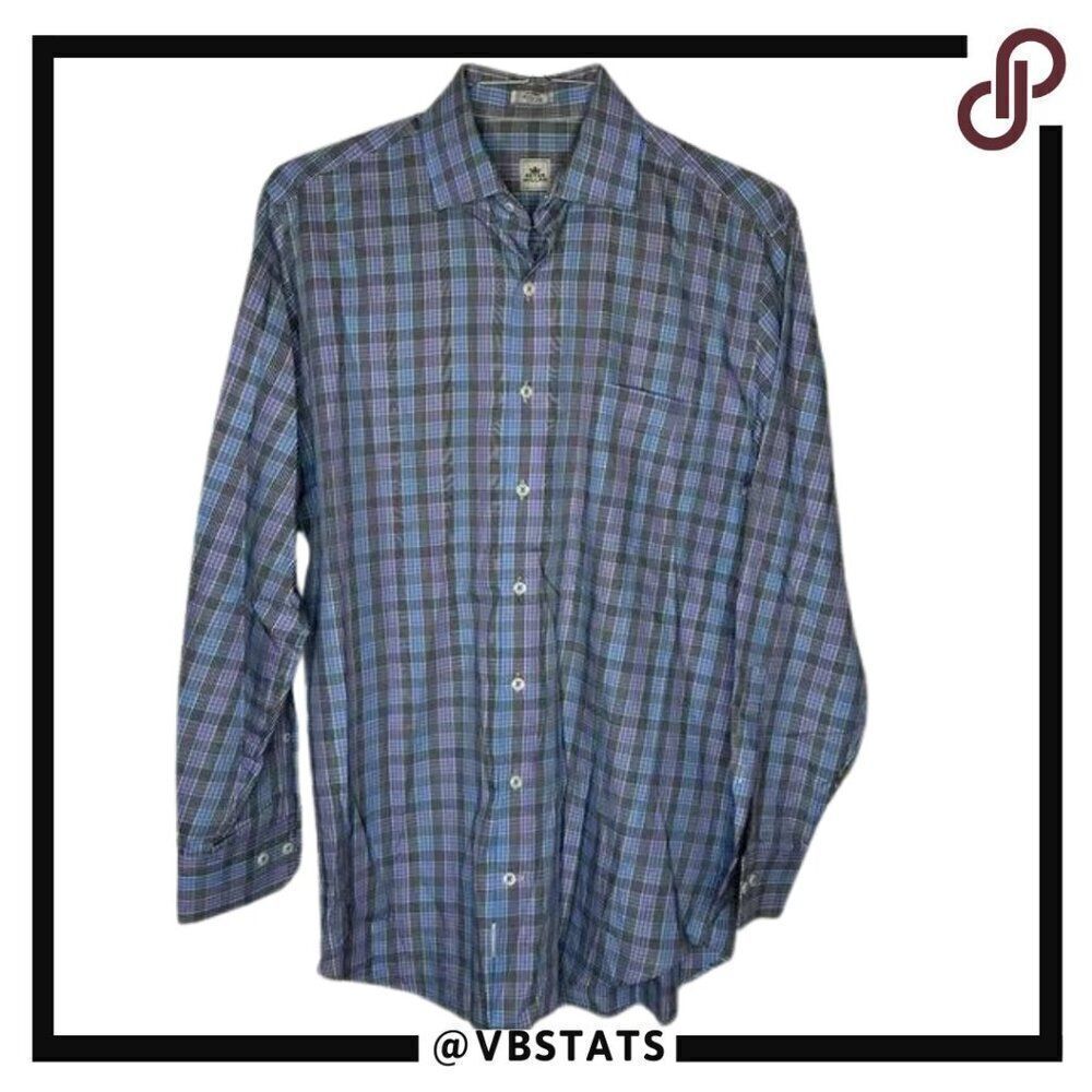 Peter Millar Blue/Purple/Black Plaid‎ Long Sleeve Shirt in Size Medium